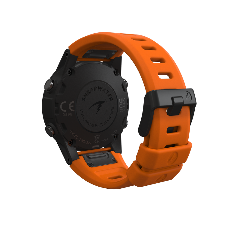 Shearwater Tern TX Dive Computer – Rear Isometric View in Orange