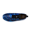 Crosskix Tetra Agua water shoe in blue camouflage pattern, top view showing slip-on design with black elastic heel strap and white sole