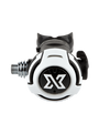 XDEEP LS100 Second Stage Regulator, front and side view, black housing with purge button