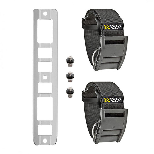 XDEEP Aluminum Single Tank Adapter with 2 Plastic Cam Bands – ultralight backplate adapter set with black composite buckles and webbing straps