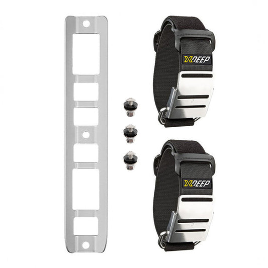 XDEEP Aluminum Single Tank Adapter with 2 Stainless Steel Cam Bands – lightweight backplate adapter with heavy-duty webbing and stainless steel buckles