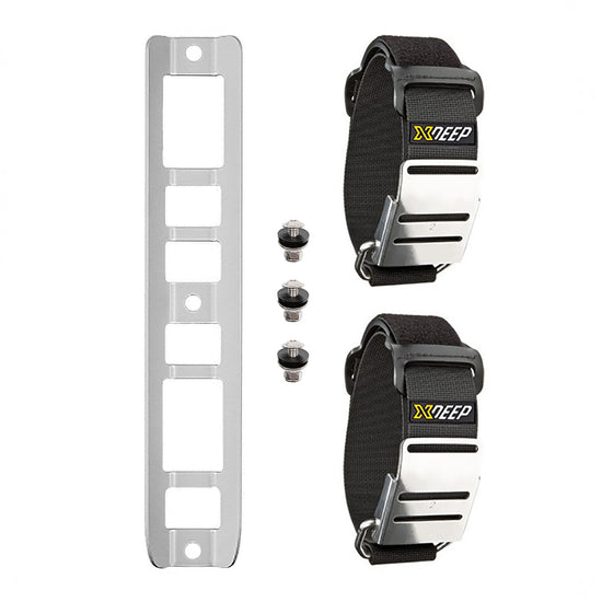 XDEEP Aluminum Single Tank Adapter with 2 Stainless Steel Cam Bands – lightweight backplate adapter with heavy-duty webbing and stainless steel buckles