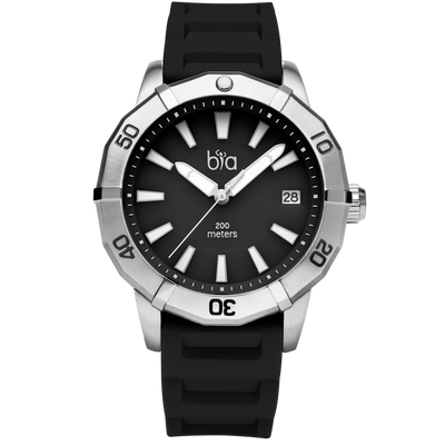 Bia Rosie 38mm Dive Watch silicon strap with black dial