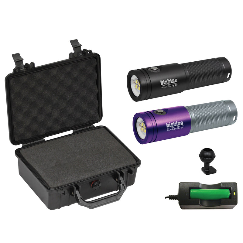 Black Molly VI with Hard Case, Wide Beam Dive Light, Technical Dive Accessory-Scuba Schools of America