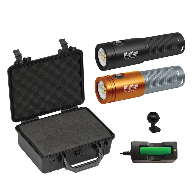 Black Molly VII Dive Light with Case, Bright Even Underwater Illumination, Technical Dive Accessory-Scuba Schools of America