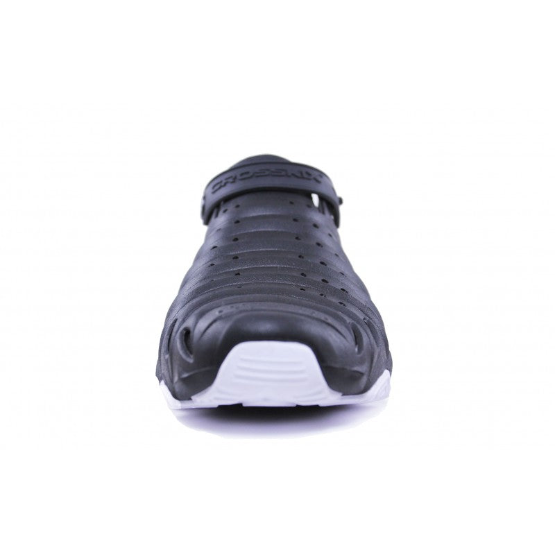 Crosskix 2.0 Knightrider dark gray clog front view showing toe box design and white sole contrast