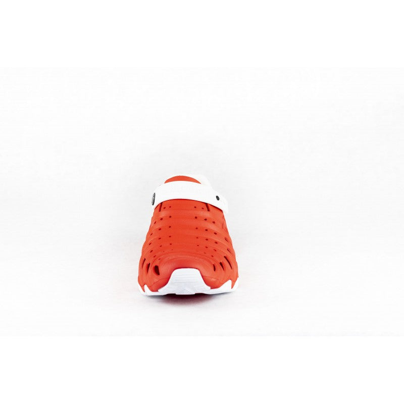 Crosskix 2.0 Mercury red water shoe with white trim, front-facing view showing toe design and perforations