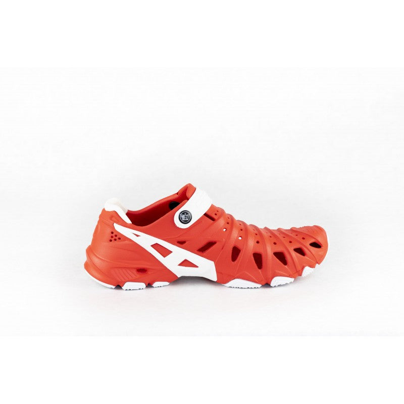Crosskix 2.0 Mercury red water shoe with white branding and textured sole, side view showing full profile