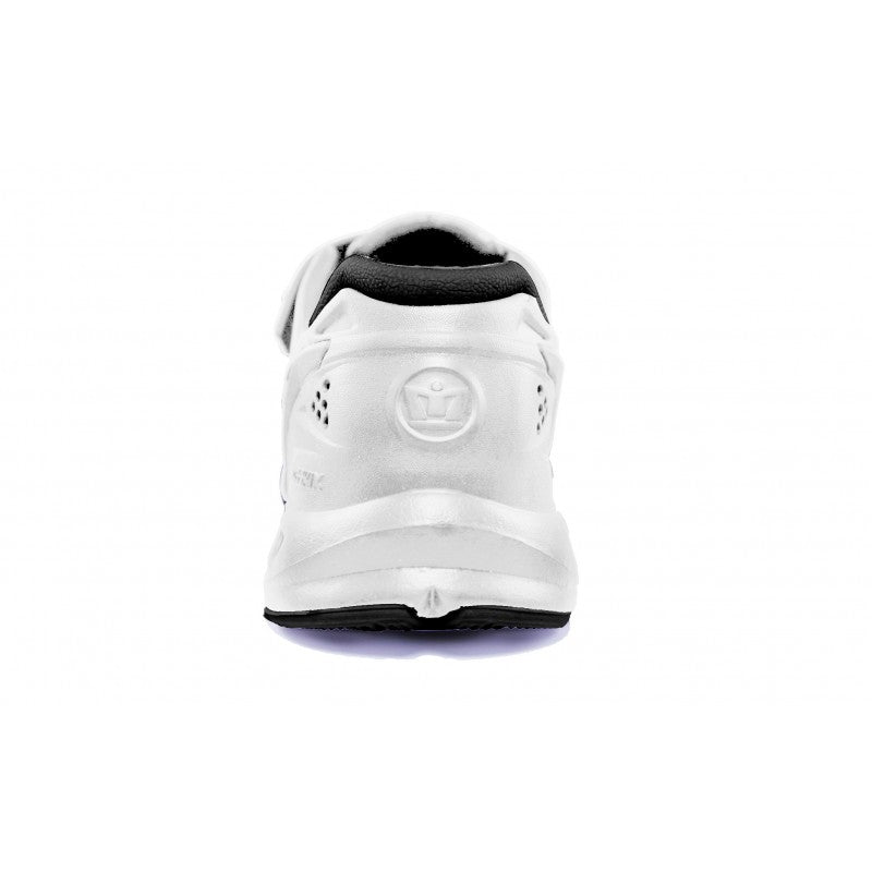 Crosskix 2.0 Whiteout water shoe rear heel view showing the white upper with black heel cup and minimalist branding details