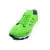 Crosskix APX Greenline lime green athletic footwear, three-quarter front view showing perforated toe box and navy heel accent