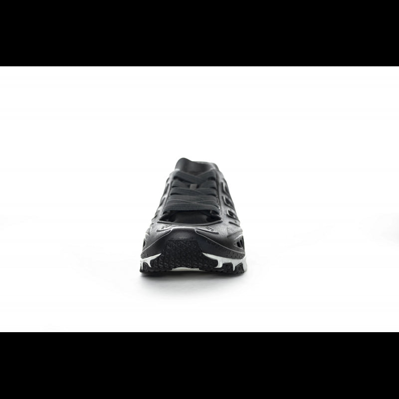 Crosskix APX Midnite athletic shoe front toe view highlighting the black upper design and white sole construction from the front angle