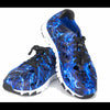Crosskix APX Agua Marlin by Mossy Oak athletic shoes in blue lightning pattern, angled view showing pair of lightweight water-resistant sneakers with black laces and white soles