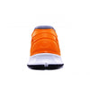 Crosskix APX Orangina sneaker back heel view, featuring orange body with purple/gray heel collar detail and white midsole with black outsole