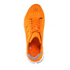 Crosskix APX Orangina shoe photographed from top-down aerial view, showing orange upper with perforated toe box design and orange laces