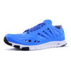 Crosskix APX Pacific Blue running shoe angled side view displaying blue mesh upper, lacing system, and white midsole with black outsole details