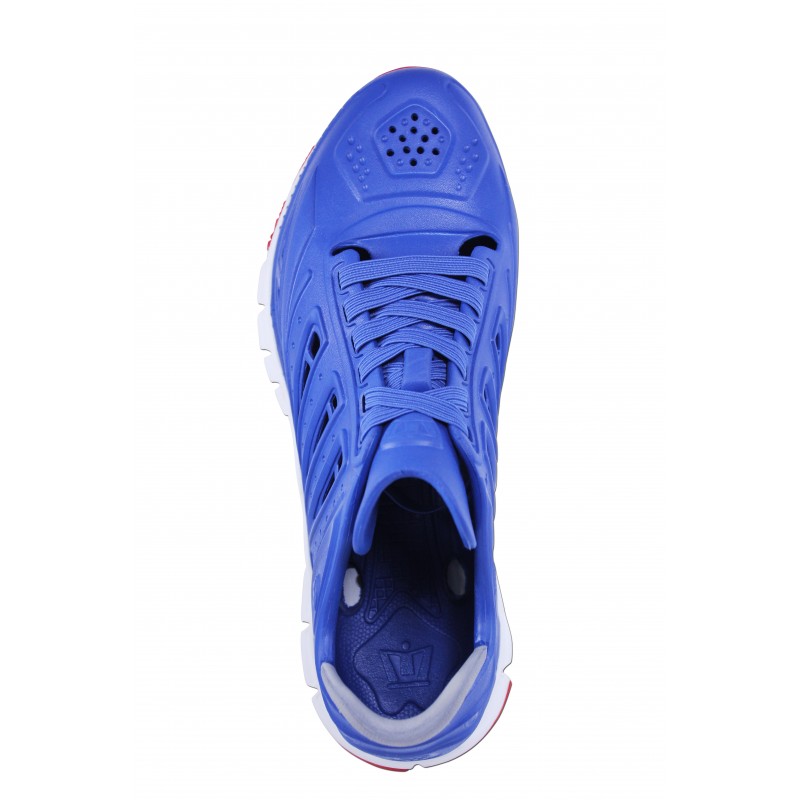 Crosskix APX Patriot blue athletic shoe with perforated toe box and lacing system, top-down view
