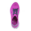 Crosskix APX Rose Azure shoe shown from above/top-down view, revealing the pink upper surface with multiple circular ventilation holes, gray laces, pink interior lining, and the overall foot opening design