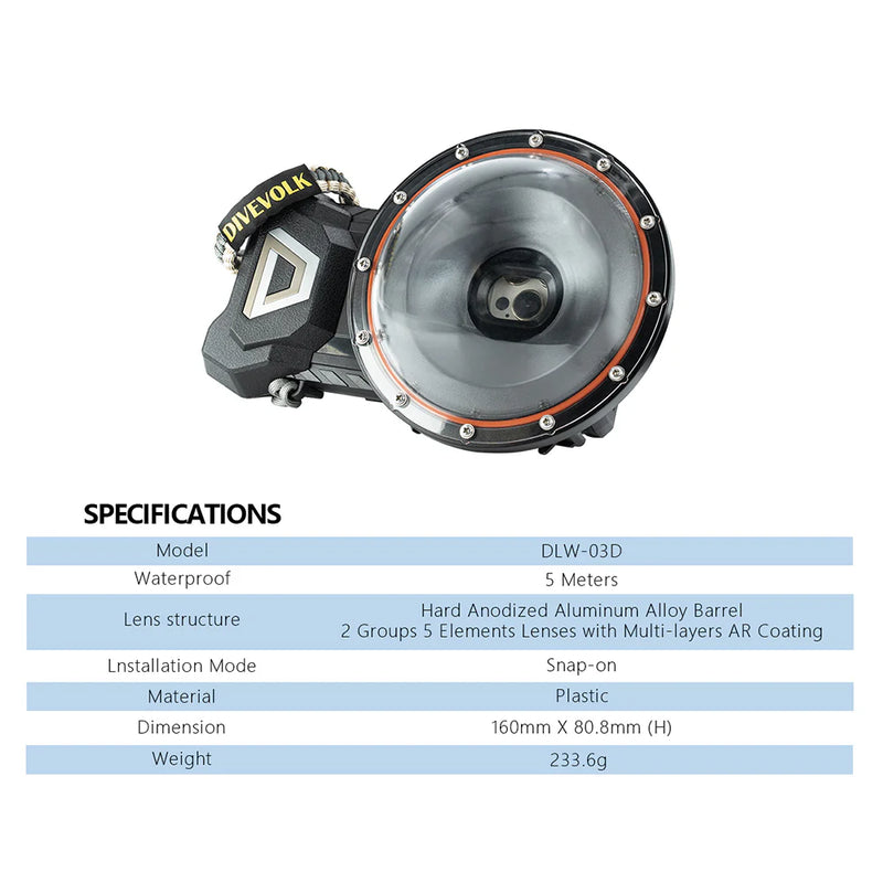 Divevolk Shallow Water Dome Lens for Split Shot Photography Product Photo