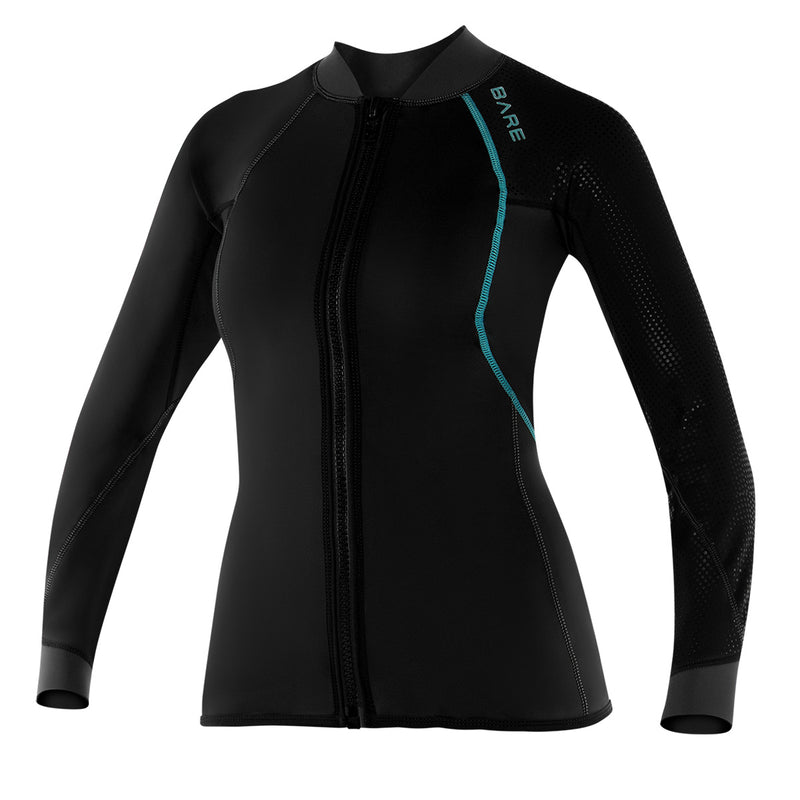 EXOWEAR LONG SLEEVE FRONT ZIP JACKET, WOMEN'S - BLK/GRY-Scuba Schools of America