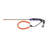 Blue-handled lionfish pole spear with orange tether and black clip attachment