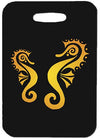 Innovate Scuba Concepts luggage tag featuring a red squid illustration on a dark blue background with oval cut-out handle