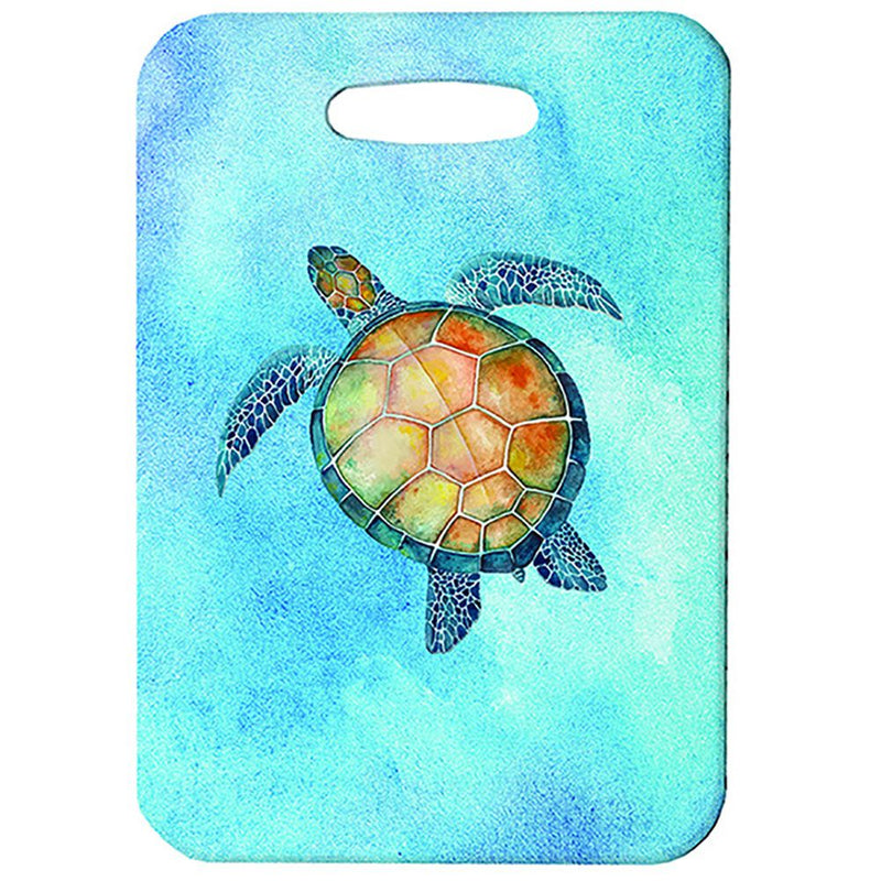 Innovate Scuba Concepts luggage tag with a colorful watercolor sea turtle swimming across a textured blue background.