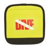 Innovate Scuba Concepts bright yellow neoprene luggage grip handle with red and white dive flag logo and black trim