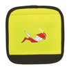 Blue Divers Luggage Grip with red and white diving figure icon, made of soft neoprene with black edges, by Innovative Scuba Concepts.”