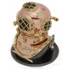 Decorative vintage-style brass and copper deep sea diver helmet on black base, collectible by Innovative Scuba Concepts.