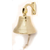 Polished brass ship bell with wall-mount bracket and white rope pull, classic maritime decor from Innovative Scuba Concepts.