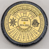 Round rotating brass calendar for the years 2014–2053, with engraved wheel and ship icons, ideal as a nautical desk accessory.