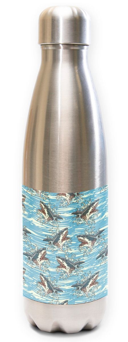 Innovate Scuba Concepts stainless steel water bottle with swimming fish pattern on blue water background band
