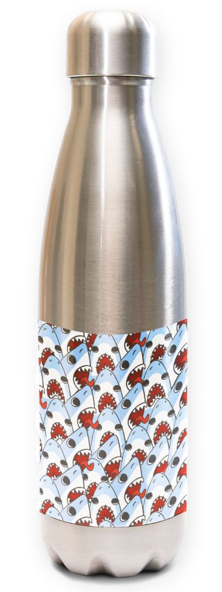 Innovate Scuba Concepts stainless steel water bottle with red crab pattern on light blue background band