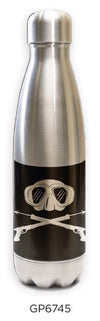 Innovate Scuba Concepts stainless steel water bottle with skull and crossbones pirate design on black background band