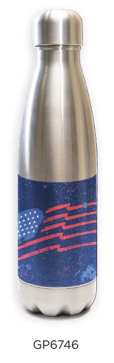 Stainless steel water bottle with blue maritime design featuring American flag pattern - Innovate Scuba Concepts