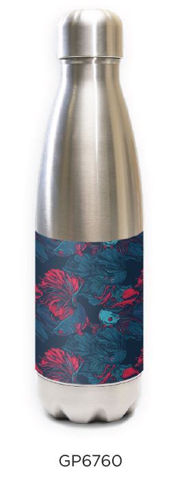 Stainless steel water bottle with dark blue coral reef pattern in pink and turquoise colors - Innovate Scuba Concepts