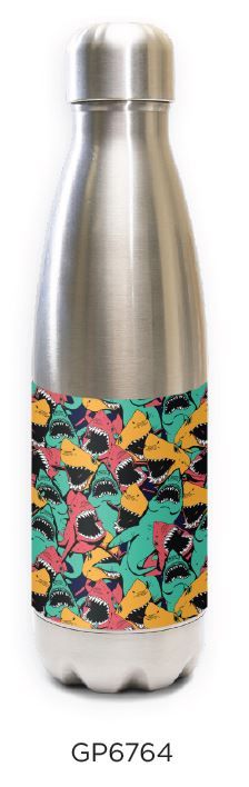 Stainless steel water bottle with colorful tropical fish pattern in multiple bright colors - Innovate Scuba Concepts