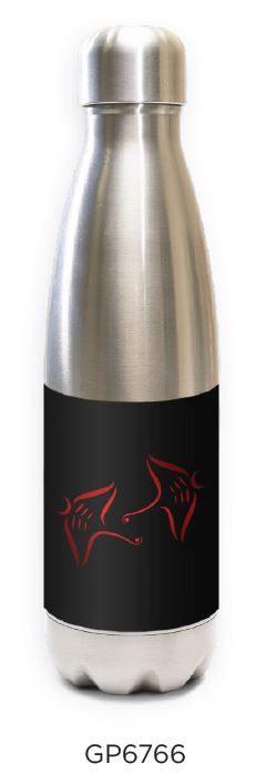 Innovate Scuba Concepts stainless steel water bottle with black wrap featuring red marine life design
