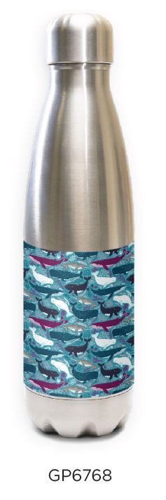 Innovate Scuba Concepts stainless steel water bottle with colorful ocean wave and marine life pattern wrap