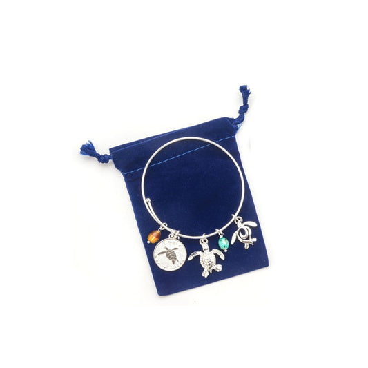 Innovate Scuba Concepts expandable charm bracelet with sea turtle and marine life charms in blue gift pouch