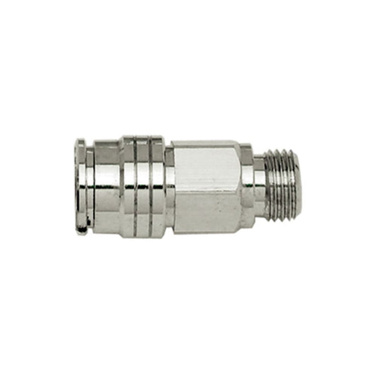 Innovate Scuba Concepts chrome-plated straight-through hose connector with male threaded ends for air hose connections