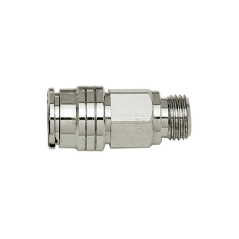 Innovate Scuba Concepts chrome-plated straight-through hose connector with male threaded ends for air hose connections