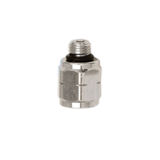 Innovate Scuba Concepts threaded coupling with black O-ring seal and chrome finish for diving equipment assembly
