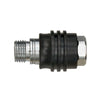 Innovate Scuba Concepts quick disconnect coupling with black rubber boot and stainless steel threaded fittings for scuba equipment