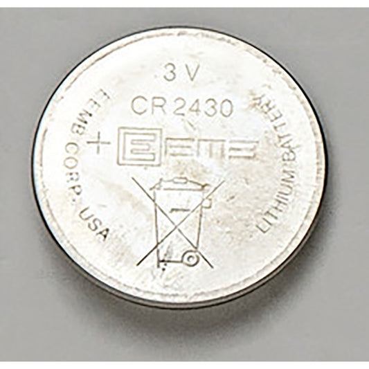 CR2430 lithium battery showing 3V specification and manufacturer details for scuba computer power source