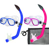 Junior snorkel sets in blue and pink colors with masks, snorkels and mesh storage bag by Innovative Scuba Concepts