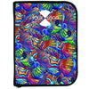 Colorful tropical fish scuba diving log book cover with vibrant mandarin fish pattern and white dive flag logo