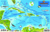 Caribbean Sea Reef Creatures Guide - Laminated fish identification card showing tropical Caribbean marine species including Hawksbill Turtle, Eagle Ray, Parrotfish, and reef fish with regional map overlay