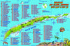 Roatan Bay Islands Honduras Dive Map & Fish ID - Comprehensive diving guide showing numbered dive sites around Roatan Island, Caribbean Sea marine life identification, and detailed underwater topography with fish species illustrations