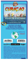 Curaçao Guide & Dive Map waterproof recreation map showing Dutch Caribbean diving locations, beaches, attractions, and snorkeling sites with colorful island overview